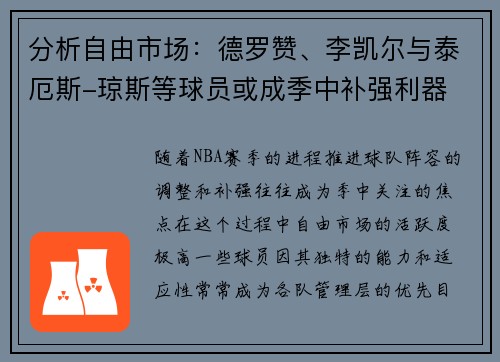 分析自由市场：德罗赞、李凯尔与泰厄斯-琼斯等球员或成季中补强利器